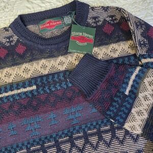NEW Vintage Stone Haven Sweater Mens XL Multicolor Grandpa Geometric USA Made
